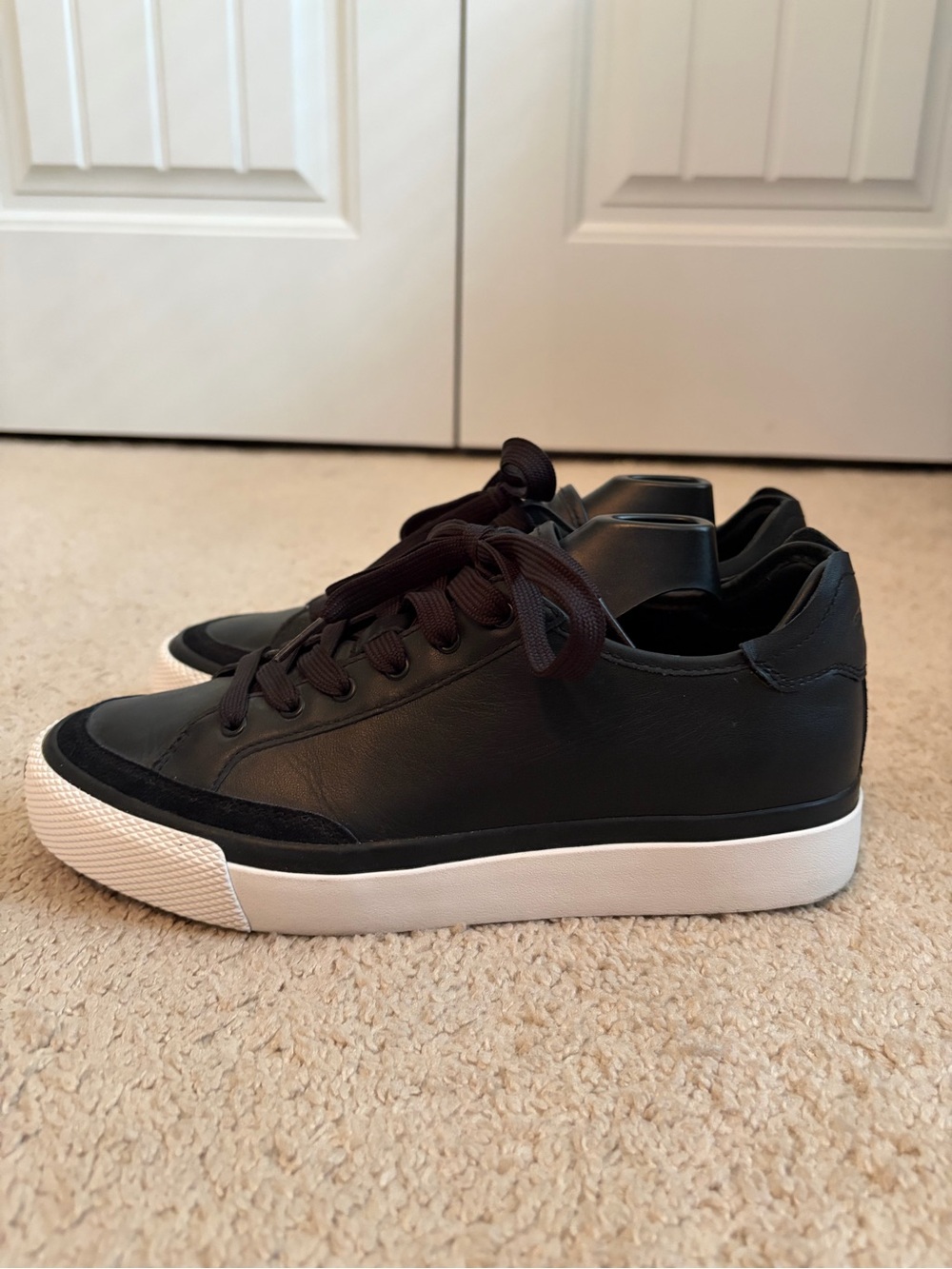 Rag & Bone Black Leather/White Rubber Sole Lace-up Sneakers Women Sz 8.5 EU 38.5